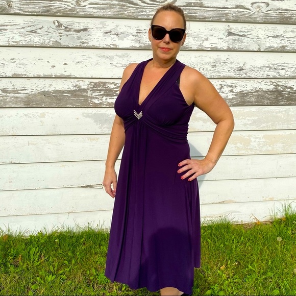 Jessica Howard Plum Purple V-neck Cocktail Dress sz 14 - Picture 9 of 10